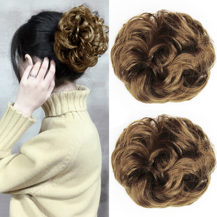 2Pcs Messy Hair Bun Hair Piece Scrunchy Extension Blue
