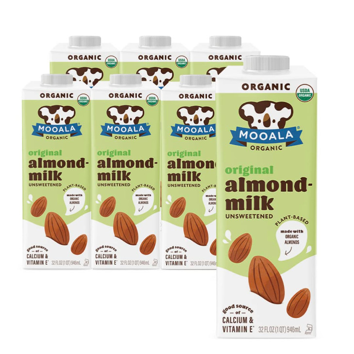 Mooala Organic Almond Milk Unsweetened 32 Fl Oz Pack Of 6 Shelf Stable Lactose Free Gluten Free Vegan No Added Sugar Plant Based Beverage