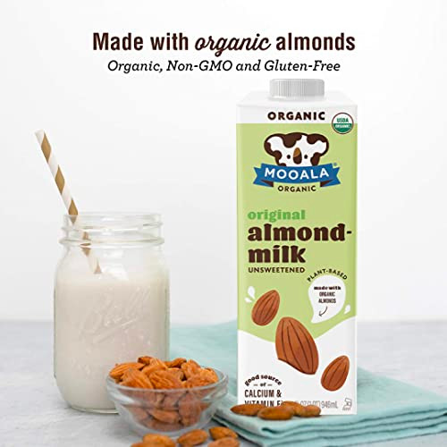 Mooala Organic Almond Milk Unsweetened 32 Fl Oz Pack Of 6 Shelf Stable Lactose Free Gluten Free Vegan No Added Sugar Plant Based Beverage