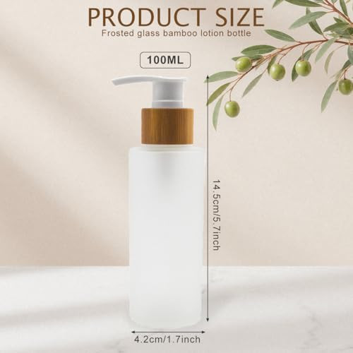 100Ml 3.4Oz Frosted Glass Pump Bottle Empty Refillable Dispenser With Bamboo Press Head For Shampoo Lotion Essential Oils Shower Gel