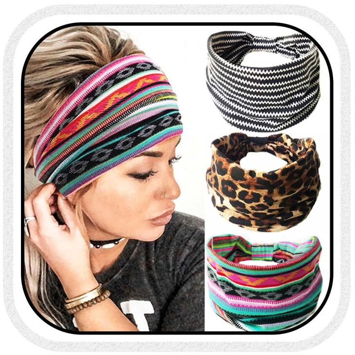Gortin Boho Wide Headbands For Women Leopard Head Bands No Slip Thick Bandeau Head Wraps Hair Accessories Pack Of 3
