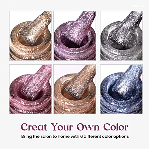 Mizhse 10Ml 6 Colors Cat Eye Gel Nail Polish Crystal Magnetic Gel Polish Glitter Pink Gold Sparkle Gel Polish Set With Universal Sliver Cat
