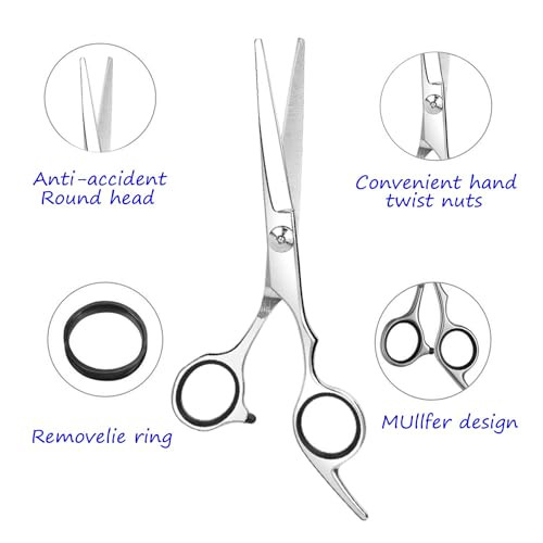 Essoy Professional Hair Cutting Scissors Shears 6.5 Inches Stainless Steel Haircut Scissor With Fine Adjustment Screw For Home Salon Barber