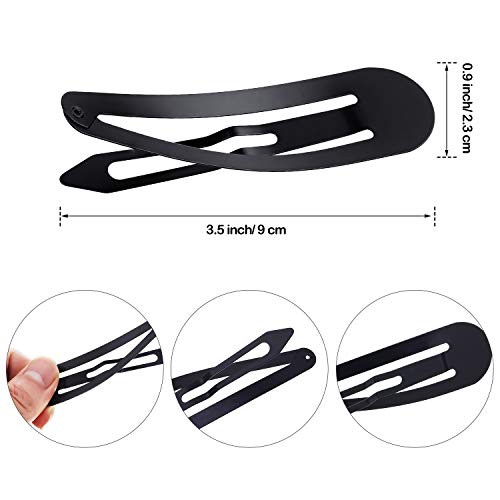 Willbond 50 Pcs Snap Hair Clips 3.5 Inch Black Barrettes Metal