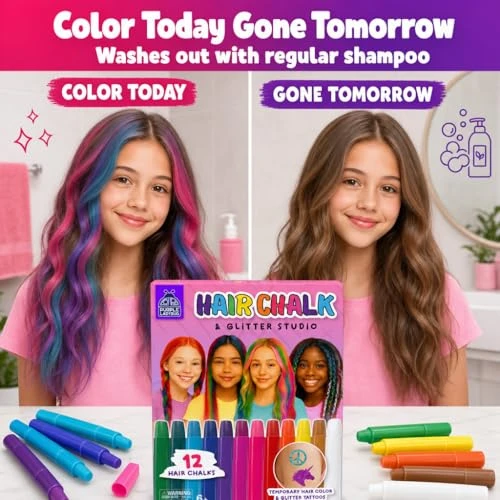 Hair Chalk For Girls 12 Temporary Hair Dye Washable Chalk Pens For Kids