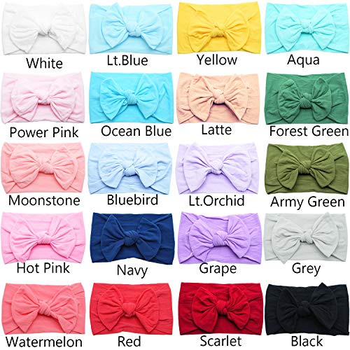 Bbgifts 20Pcs Baby Girls Headbands Soft Nylon Newborns Headbands 4.5Inch Hair Bows Elastic Hairbands Hair Accessories For Newborns Infants