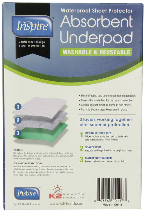 Inspire Washable Reusable Incontinence Underpad, 30 Inches X 34 Inches White