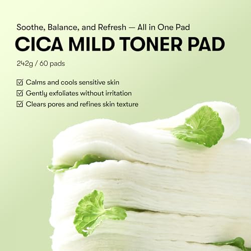 Vt Cosmetics Cica Mild Toner Pad 60 Pads Exfoliating Hydrating Soothing Ph Balancing With Bha Centella Asiatica Extract Hyaluronic Acids For