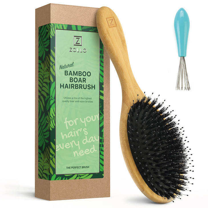 Natural Boar Bristle Hair Brush For Women Men Kids Dry And Wet Detangling Hair Brush Gently Enhances Shine Smooths Frizz And Prevents