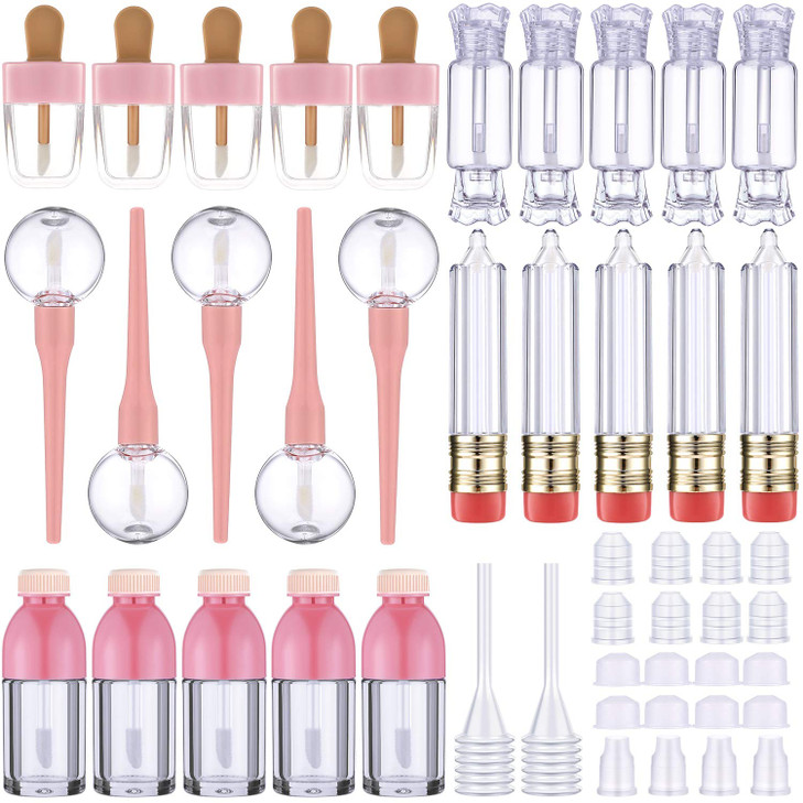30 Pieces Empty Lip Gloss Tubes Tool Set Include 25 Pencil Ice Cream Lollipop Bottle Candy Shaped Empty Lip Gloss Bottle Refillable Lip Balm