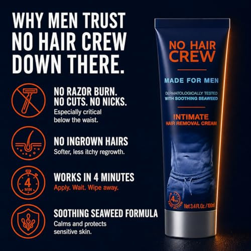 No Hair Crew Intimate Private At Home Hair Removal Cream For Men Painless Flawless Soothing Depilatory For Unwanted Coarse Male Body Hair