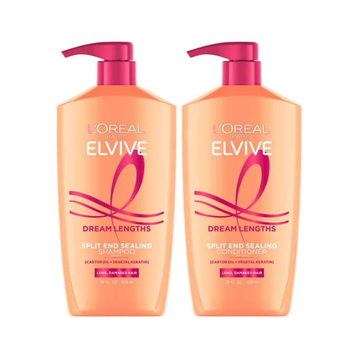 L Oreal Paris Elvive Dream Lengths Shampoo And Conditioner Set Seals Split Ends Hydrating And Strengthening Hair Repair Fine Castor Oil And