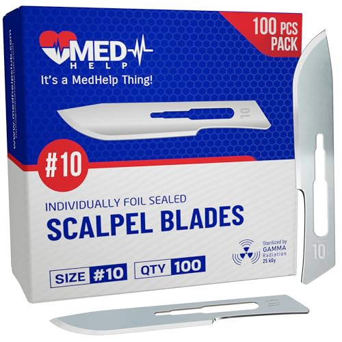 Medhelp Disposable Scalpel Blade 10 Pack Of 100 Size 10 Surgical Blades High Carbon Steel Dermaplane Blades. Individually Wrapped Sterile