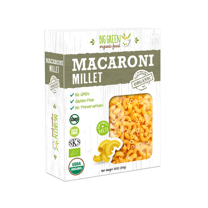 Big Green Organic Food Organic Millet Macaroni Elbows Gluten Free Lectin Free Non Gmo Vegan Wheat And Rice Alternative 8.8Oz 1
