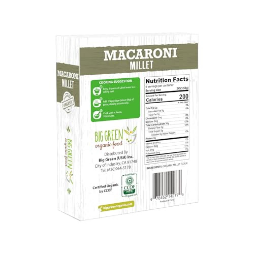 Big Green Organic Food Organic Millet Macaroni Elbows Gluten Free Lectin Free Non Gmo Vegan Wheat And Rice Alternative 8.8Oz 1