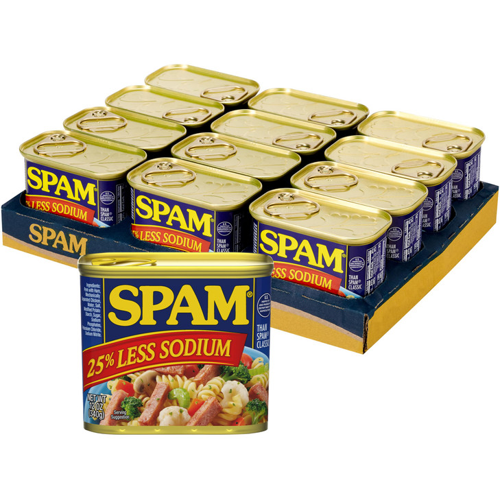 Spam 25 Percent Less Sodium Canned Meat Protein Shelf Stable Food 12Oz X12