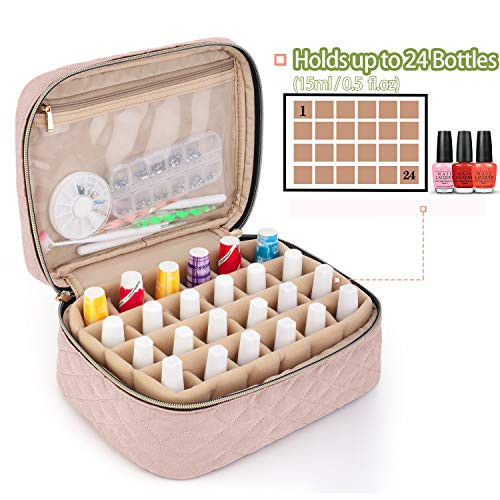 Yarwo Nail Polish Organizer Case For 24 Bottles 15Ml 0.5 Fl.Oz And Nail Kits