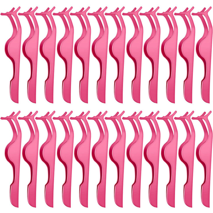 Honoson 24 Pcs Eyelash Tweezers Applicator Tool Steel Pink