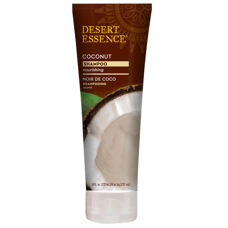Desert Essence Coconut Shampoo, 8 fl oz - Gluten Free, Vegan, Paraben Free - Nourishing for Dry Hair with Coconut Oil, Shea Butter, & Hemp Oil - Mous