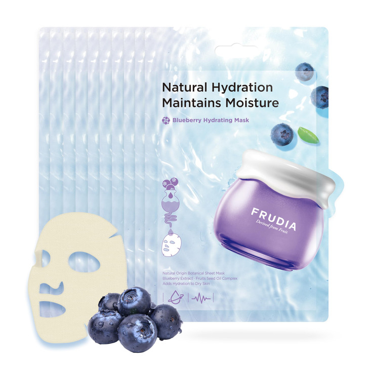 Frudia Blueberry Hydrating Mask Sheets 10 Pack Korean Face Masks With 55 Percent Blueberry Extract Vegan Panthenol And Ws Bs Care Ex For