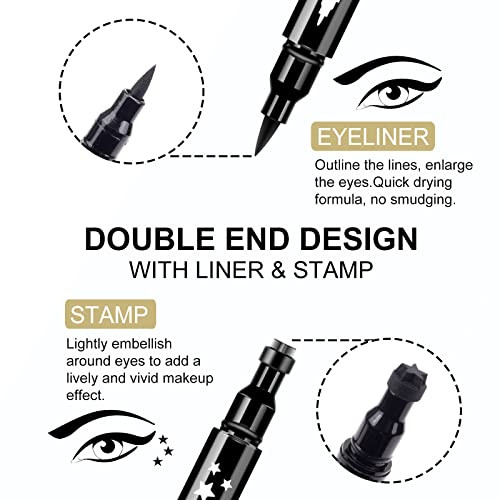 Ownest 3 Pcs Double Sided Liquid Eyeliner Pen With Eye Makeup Stamp Super Slim Gel Felt Tip High Black Pigment Waterproof Smudgeproof Long