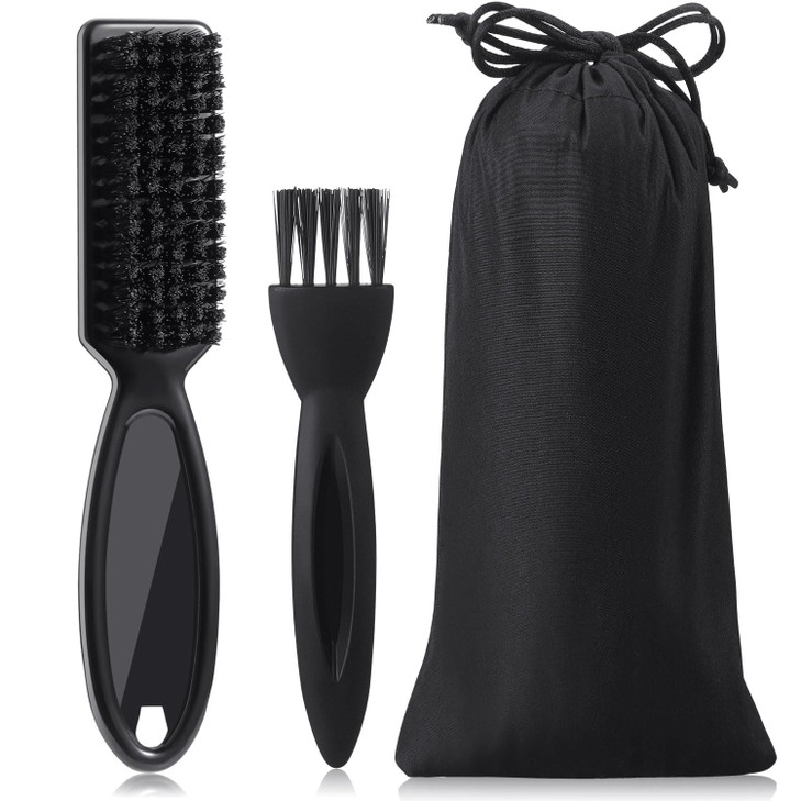 Patelai 2 Pcs Clipper Brush Set With Pouch Barber Cleaning Tools Black