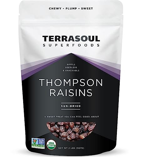 Terrasoul Superfoods Organic Raisins 2 Lbs Seedless No Sugar Added No Preservatives