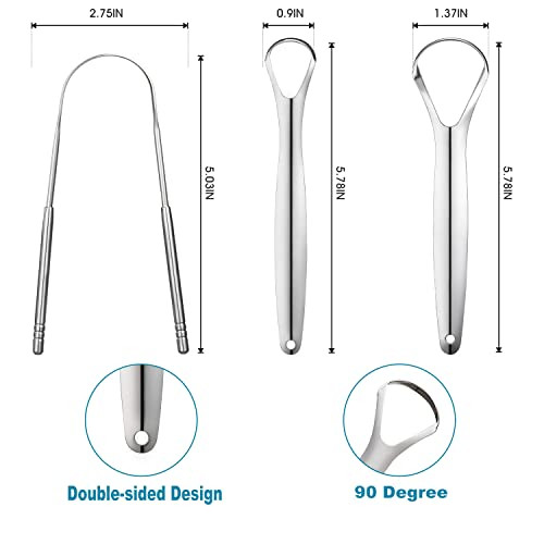 Metal Tongue Scraper For Adults 3 Pcs Stainless Steel Tongue Cleaner Set
