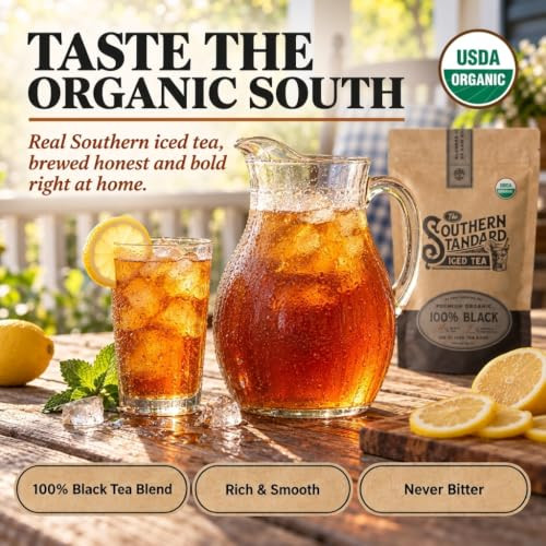 The Southern Standard Organic Iced Tea Bags 100 Percent Black Tea Blend No Microplastics 50 Xl Bags Half Lb Makes 25 Gallons