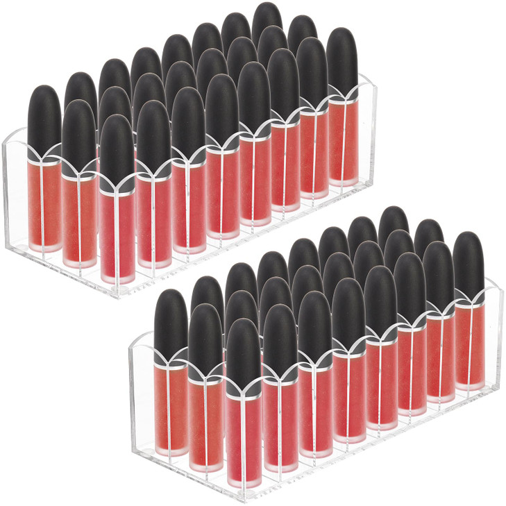 Hedume 2 Pack Lip Gloss Holder Organizer 24 Spaces Acrylic Lip Gloss And Makeup Holder Lipgloss Display Case For Tall Products