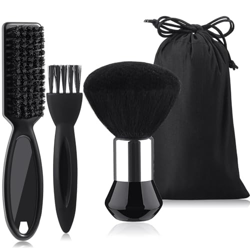 Patelai 3 Pcs Barber Clipper Brush Set Hair Cleaner Neck Duster Kit Black