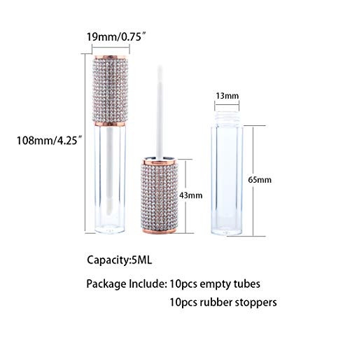 Ajltpa 10 Pack Diamond Lip Gloss Wand Tubes 5Ml Empty Containers Lip Balm Bottles With Rubber Stoppers For Cosmetic Business Crystal