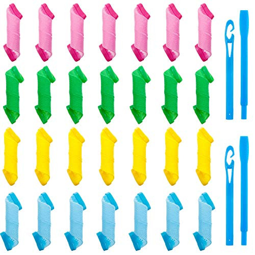 Willbond 28 Pieces Heatless Curlers No Heat Spiral Curls Hair Curlers Styling Kit With 2 Pieces Styling Hooks For Most Kinds Of Hairstyles