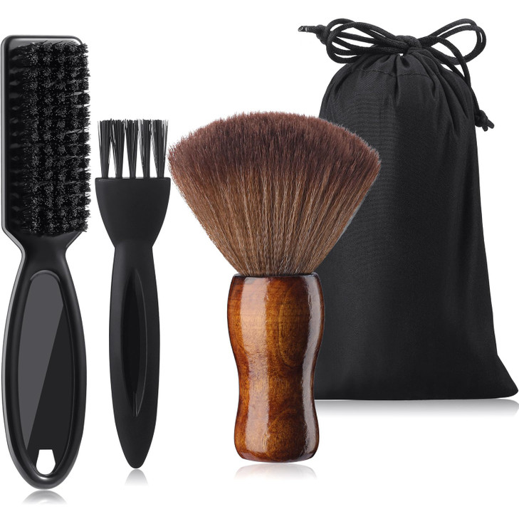 Patelai 3 Pcs Clipper Brush Set Barber Neck Duster Shaving Brush Black