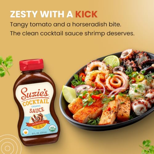 Suzie S Organic Cocktail Sauce Gourmet Cocktail Sauce For Shrimp Oysters Seafood Trays Fish Sticks Crab Cakes And Appetizer Platters