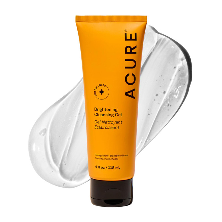 Acure Brightening Cleansing Gel - Vegan Face Scrub, Gentle Facial Cleanser for Radiant Skin with Pomegranate, Blackberry & Acai Infused, Antioxidant-
