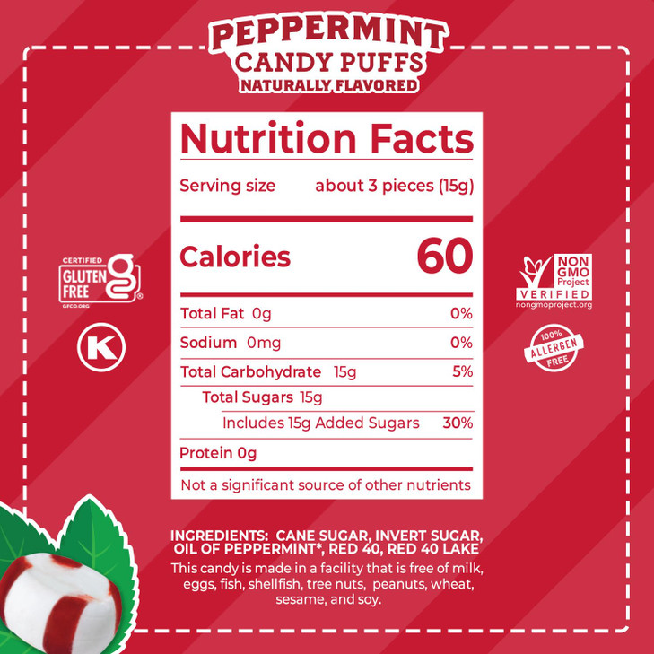 Red Bird Soft Peppermint Candy Mint Puffs Individually Wrapped 18 Oz Tub