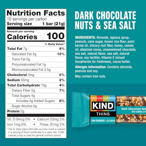 Kind Thins Snack Bars Variety Pack Gluten Free Low Calorie Healthy Snacks Dark Chocolate Nuts And Sea Salt Caramel Almond And Sea Salt