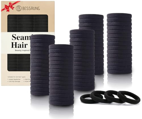 Bessrung 100Pcs Black Seamless Elastic Hair Ties No Damage For Women Girls