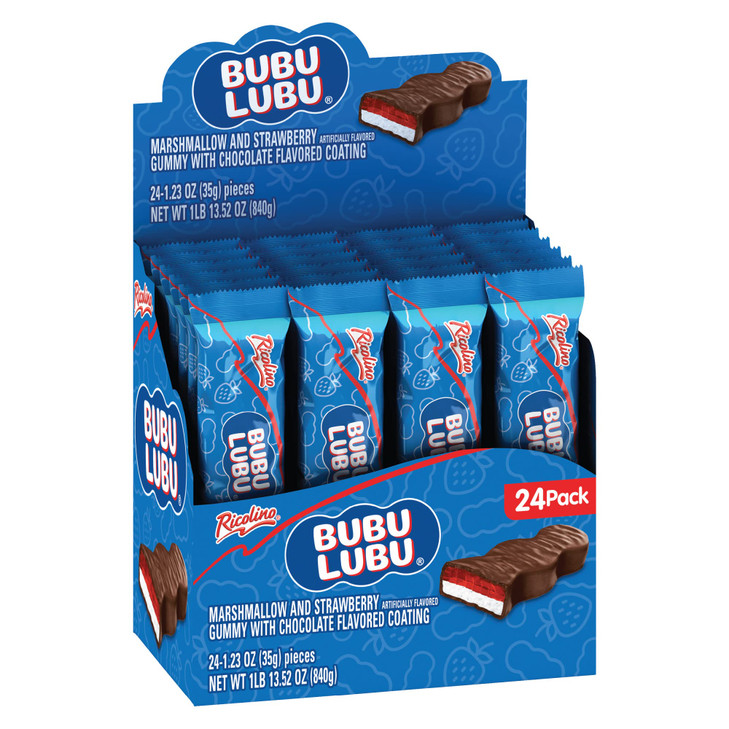Ricolino Bubulubu Marshmallow Bars W Strawberry And Chocolate Coating 24 Ct