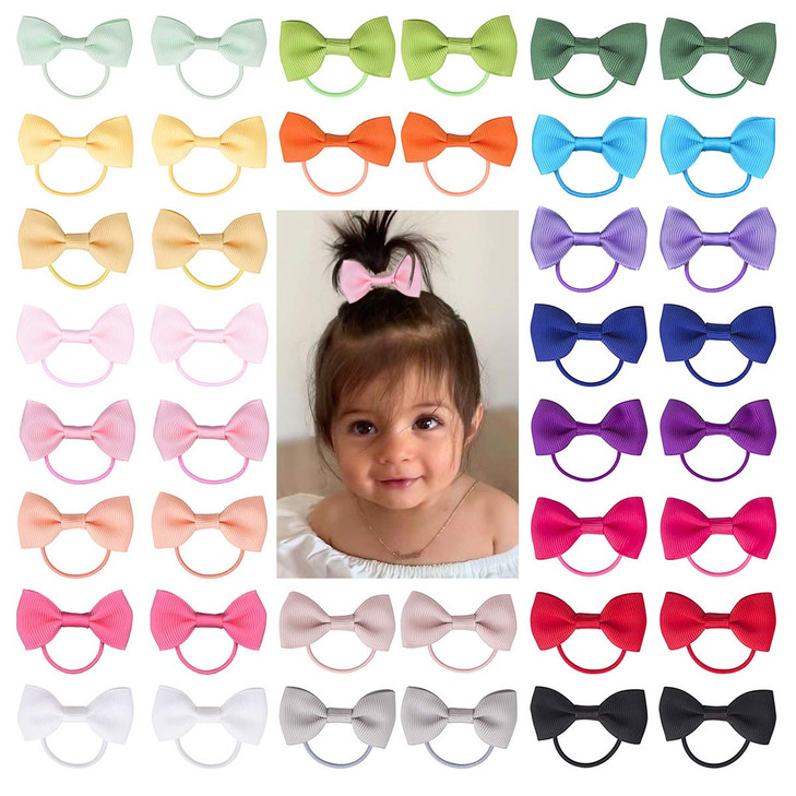 Baby Hair Ties With Bows For Toddler Girls 2 Inch Elastic Ponytail Holders