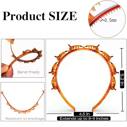 Jassins Headband With Clips 2Pcs Braided Bang Headband With Teeth For Women