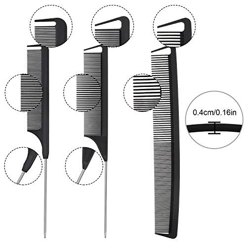 Patelai 12 Pcs Parting Combs Set Rat Tail Combs For Braiding Black