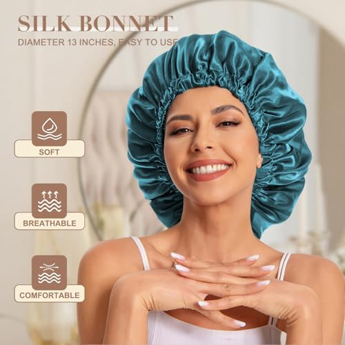 Edoneery Satin Bonnet For Sleeping Women Double Layer Curly Hair Cap
