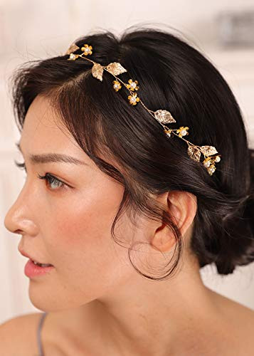 Kercisbeauty Gold Leaf Headband For Women Wedding Bridal Boho Hair Piece Dainty Hair Accessories For Special Occasion