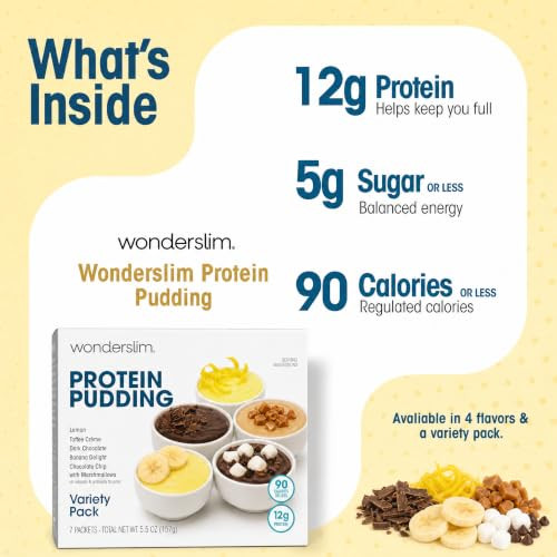 Wonderslim Instant High Protein Pudding Mix 7 Servings Variety Pack