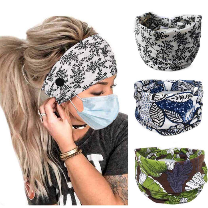 Bohend Boho Button Headband Wide Stretchy Daily Use Knotted Headwear Sport Athletic Yoga Gym Rhinestone Crystal Hair Accessories For Women