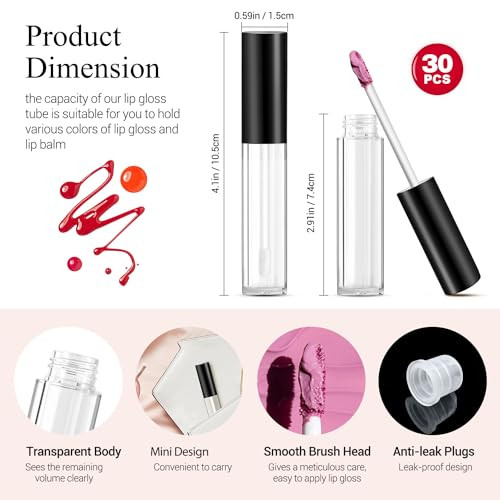 Kpx 30 Pcs Lip Gloss Tube Containers Bulk Wand 10Ml Empty Clear Pink Lip Oil Tubes Refillable Lip Balm Bottles With Rubber Insert For Diy