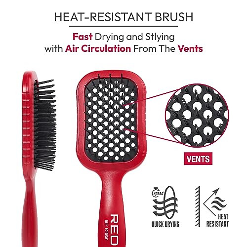 Red By Kiss Dry Vent Heat Resistant Hair Brush Detangling Fast Blow Drying For Wet Dry Curly Thick Straight Hair Vented Detangler For Women