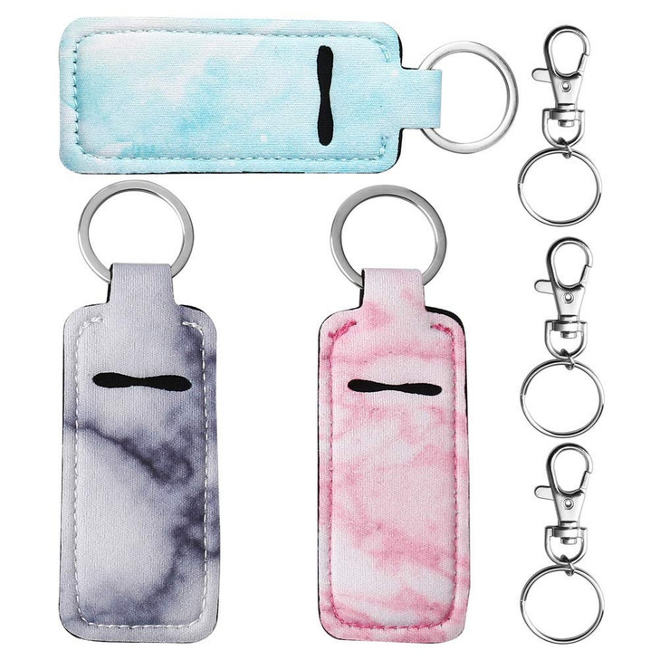 3 Pack Chapsticks Holder Keychain For Lipstick Lip Balm Pink Blue Grey